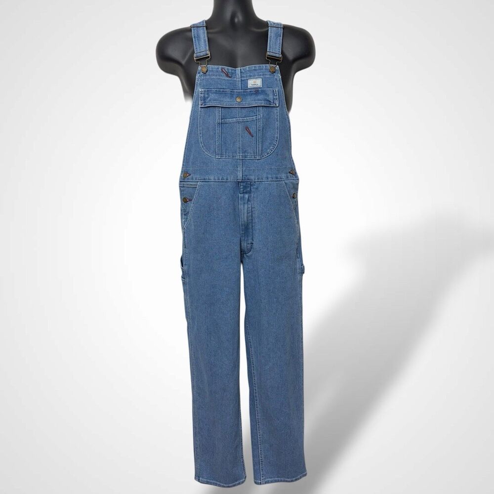 HISEA Men Blue Denim Bib Overalls Workwear Jumpsuit W30 L30 Straight Leg